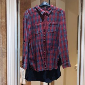 Aratta Button Down Flannel with Peacock Embroidery